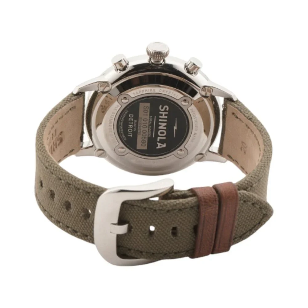 SHINOLA Black Men's Made In Usa Traveler 2 Eye Chrono Canvas Strap Watch